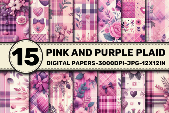Download Pink and Purple Plaid Pattern Papers - Pattern paper Collection