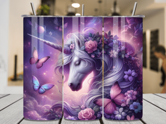 Download Purple Floral Unicorn Butterfly Tumbler - Unicorn butterfly Collection